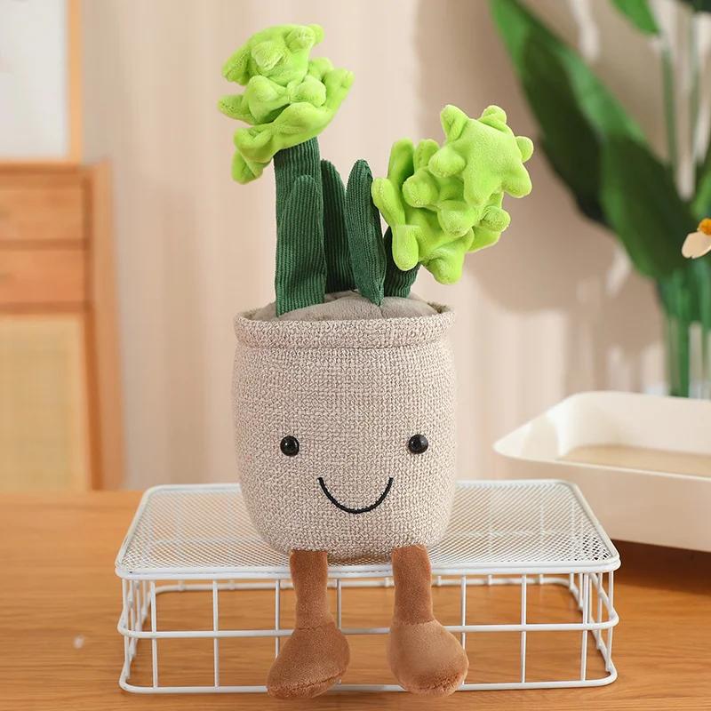 Cactus Seed Plant Plush Toy Succulent Plant Plush Stuffed Potted Flower Decoration Toy Creative Gift for Room Bookshelf Decor
