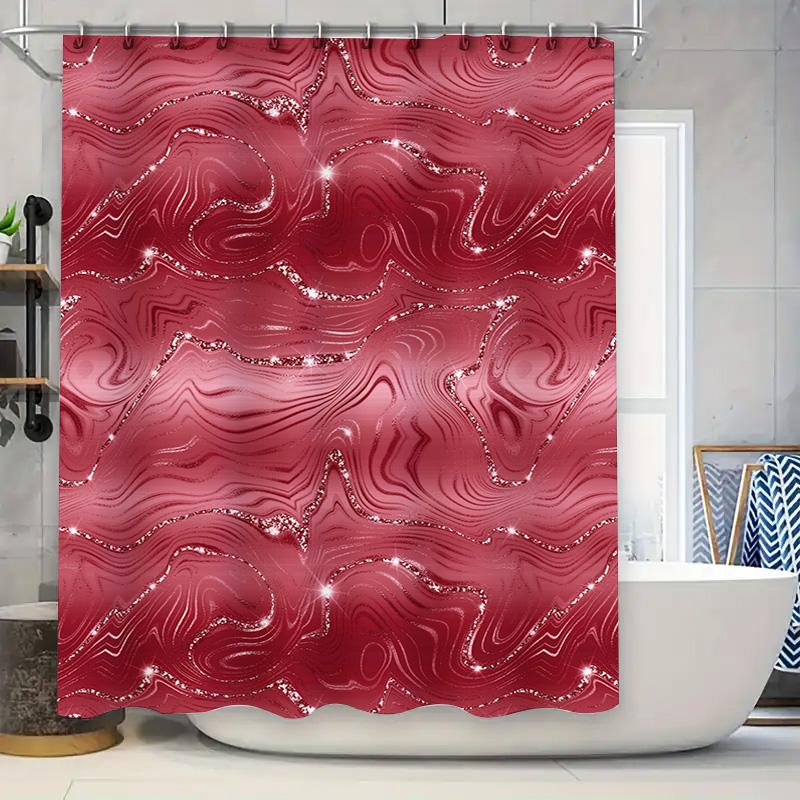 

Luxury Metallic Red Marble Shower Curtain Waterproof Bathroom Decor With Glittering Star Design (Set) W60H190(CM)-1 Pcs