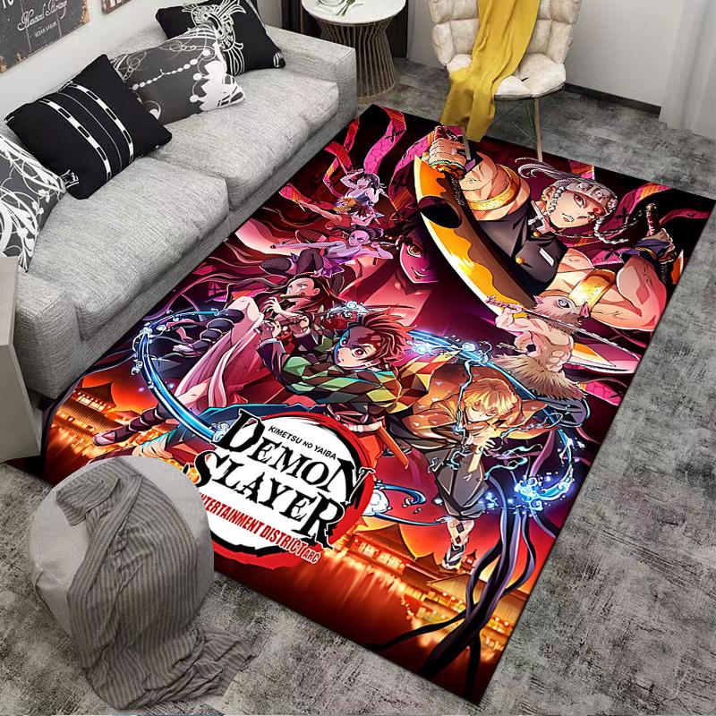 Printed Carpet Rug Demon Slayer Entertainment District Arc Tengen Anime Poster vintage retro distressed print for living room bedroom dorm decor