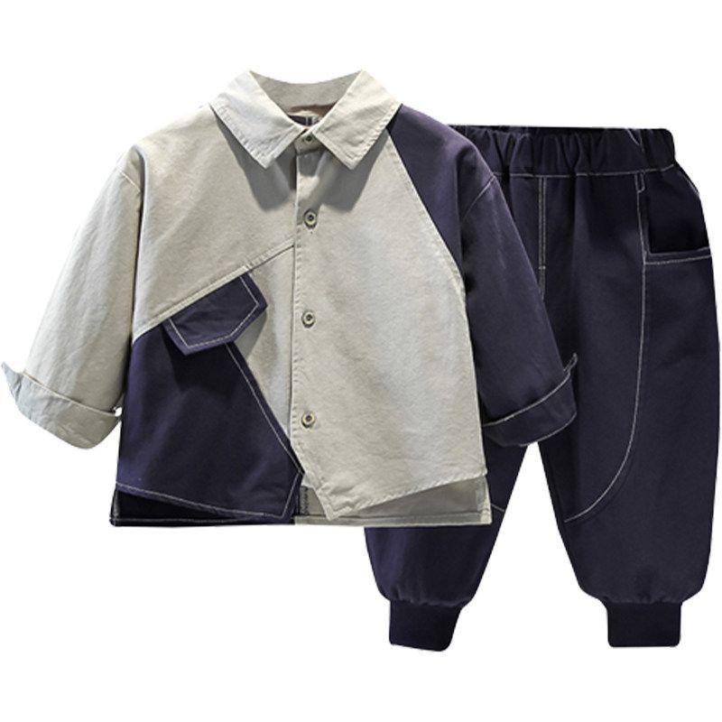 French Arielle De Pinto Boys' Suit New Casual Kidsren's Patchwork Shirt Two-Piece Autumn Outfit