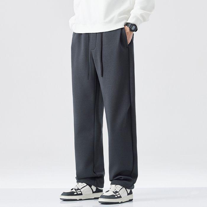 Men's Trendy Fleece-Lined Loose Straight-Leg Casual Pants - Autumn/Winter Japanese Retro Style