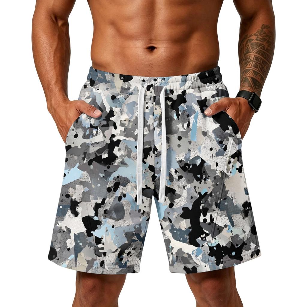 Herren Locker geschnittene Camouflage-Print Sport-Trainings-Fitnessstudio Strandshorts mit Kordelzug-Taille und Seitentaschen für Alltagsaktivitäten