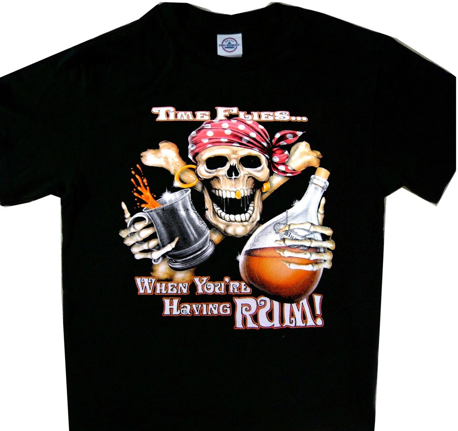 Pirate Tee Time Flies when you having Rum Black T shirt M