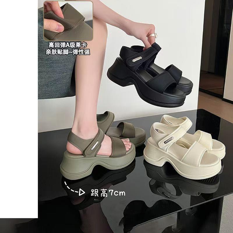 Fashion 2025 Summer New Women's Sporty Wedge Sandals Platform High Heel with Buckle Solid Color Thick Sole Casual Footwear