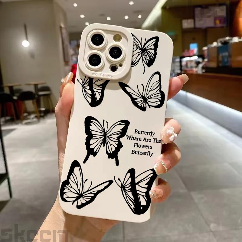 Black Butterfly Pattern Phone Case For iPhone 16 15 14 13 12 11 Pro Max Mini 7 8 Plus XS XR X Shockproof Silicone Soft Cover