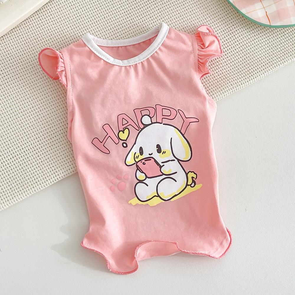 

Одежда для собак Весна и лето жилет для домашних животных с рукавами-крылышками футболка тонкая одежда для маленьких и средних собак боевые корги колбаса 4L розовый