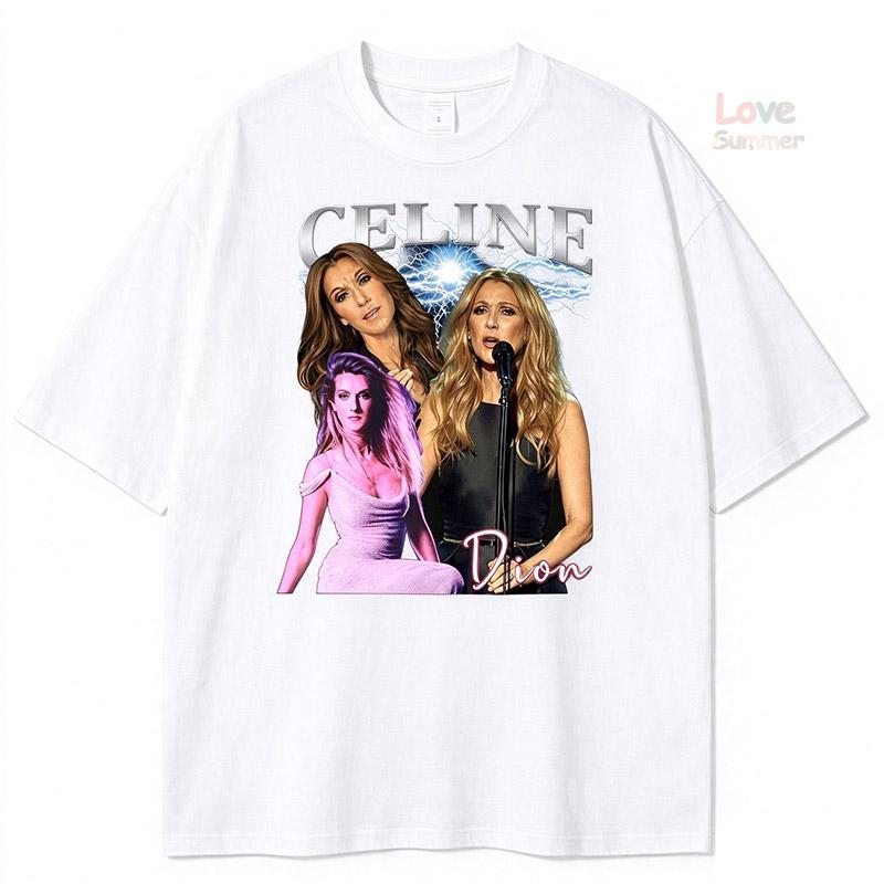 Tričko s potiskem Celine Dion 3XL Trendy unisex košile s krátkým rukávem vhodná pro muže i ženy s krátkým rukávem