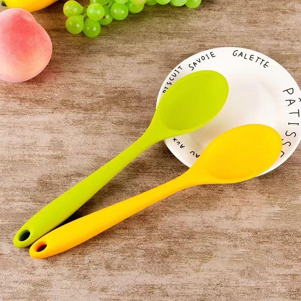 Long Handle Yogurt Ice Cream Dessert Silicone Soup Spoon Cooking Spoon Kitchen Tool Stirring Spoon