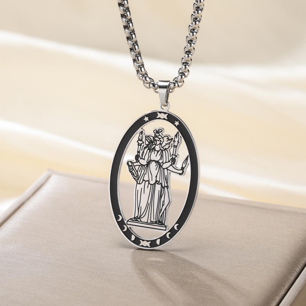 Jeshayuan Hecate Wiccan Triple Moon Goddess Necklace Hecate Wheel Key Witch Necklace Amulet Witch Jewelry Gifts for Women Men