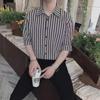 Men's Trendy Korean Slim-Fit Striped Shirt with Three-Quarter Sleeves