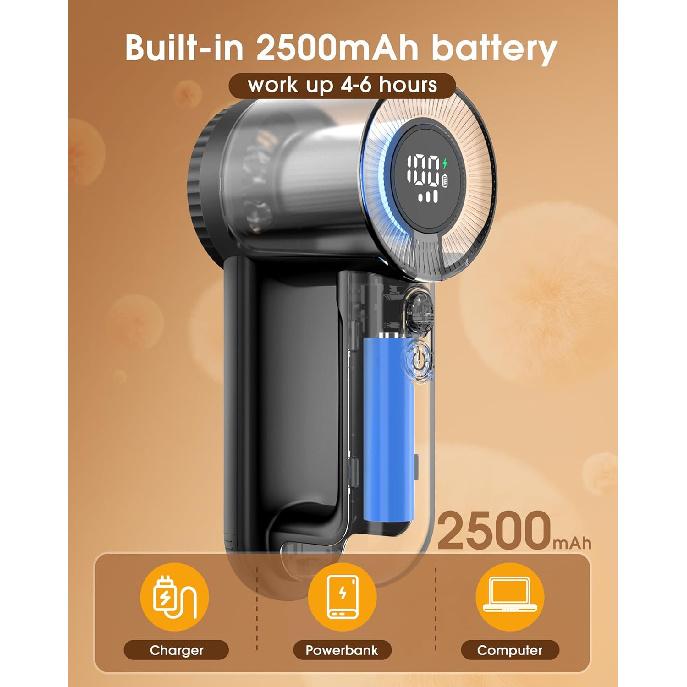 Fabric Shaver Electric Lint Remover Rechargeable Lint Shaver Digital Display Fabric Sweater Shaver 3 Speeds 6 Leaf Blades for Clothing To Remove