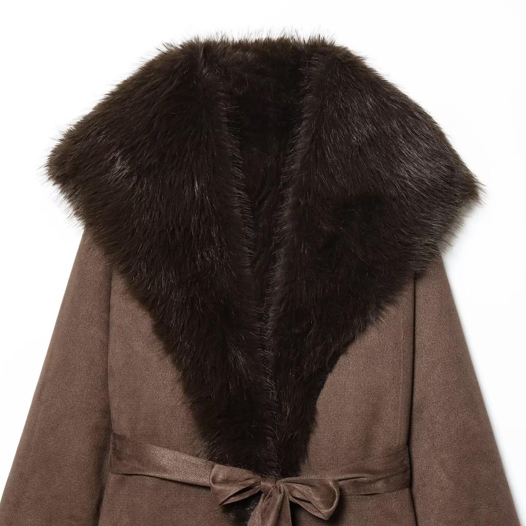 European and American style, new women's clothing, artificial fur effect belt coat coat 3581/240