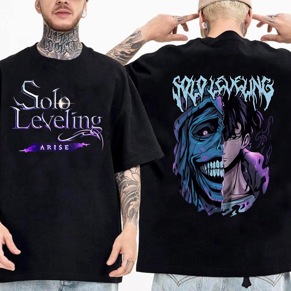 2025 Summer Solo Leveling Tshirt Sung Jinwoo New Cartoon Black Unisexs Cotton Tshirt Loose Shortsleeved Tshirt Top