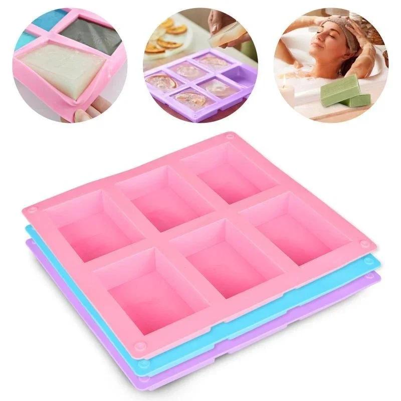 2024 New 6-chamber Rectangular Square Cake Silica Gel Baking Mold Manual Soap Mold DIY Ice Plate Jelly Cake Candy Chocolate Mold