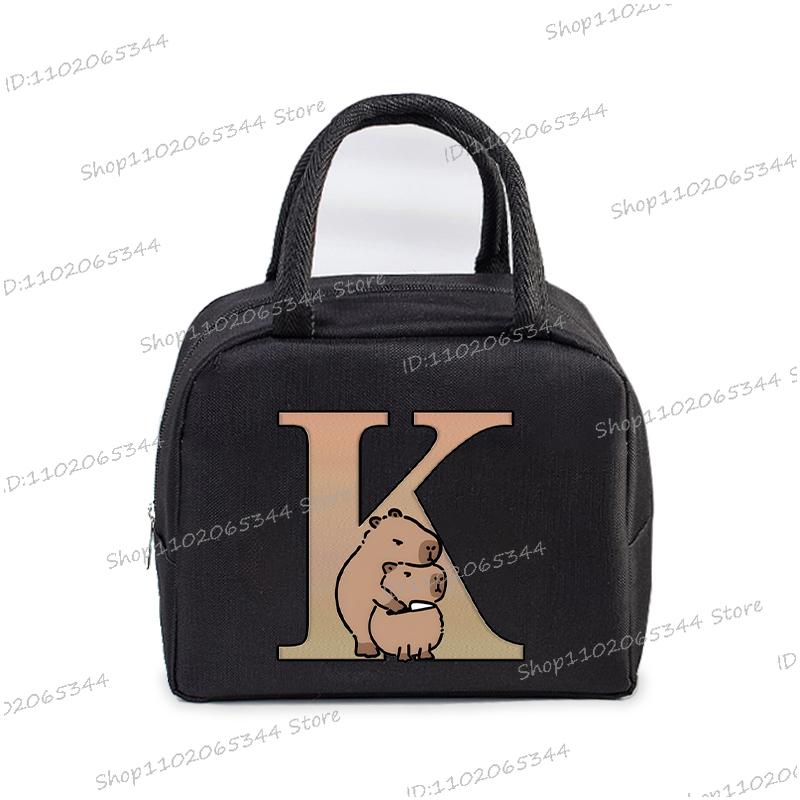 1Pc Cartoon Capybara Alphabet Portable Lunch Bag Women Men Portable Food Insulation Package Funny Capybara Letter Kid Lunch Bags