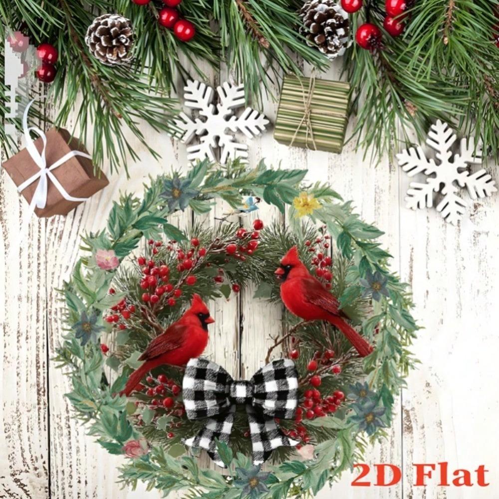 Christmas Wreath Metal Wall Art with Cardinal Birds and Bow