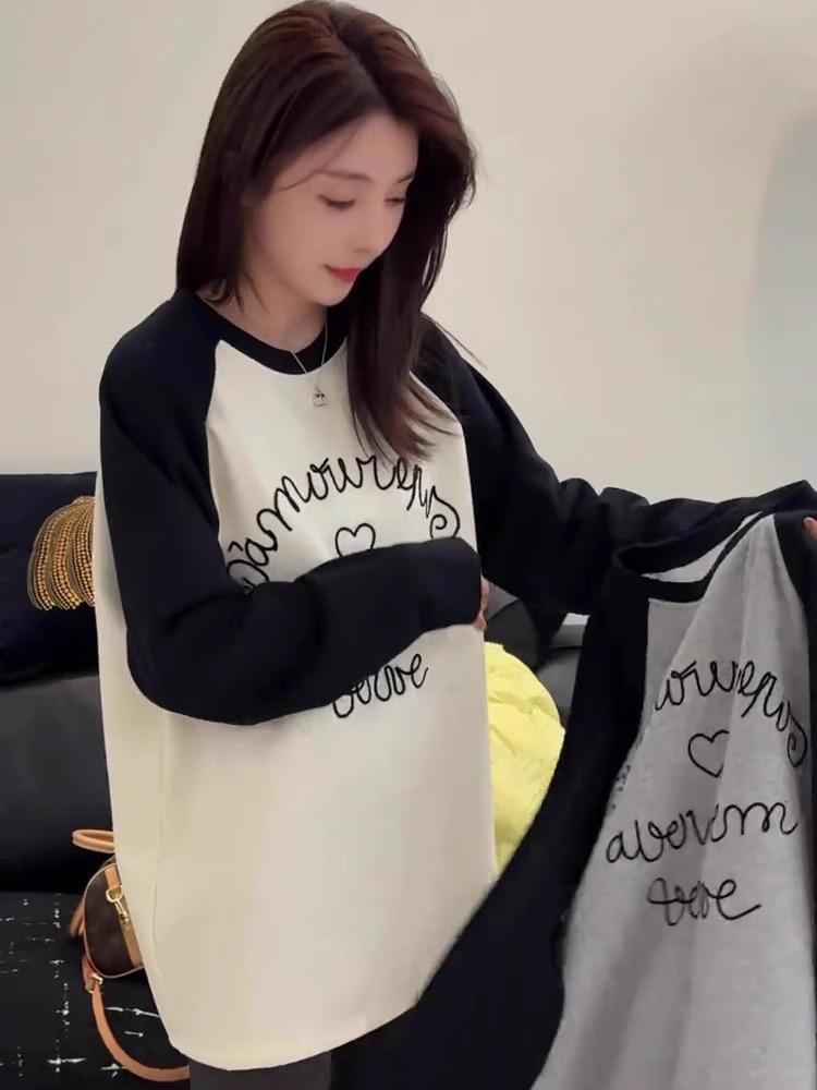 

Women s Korean Style Raglan Sleeve Fleece Sweatshirt - Early Spring 2025 Casual Top XL білий