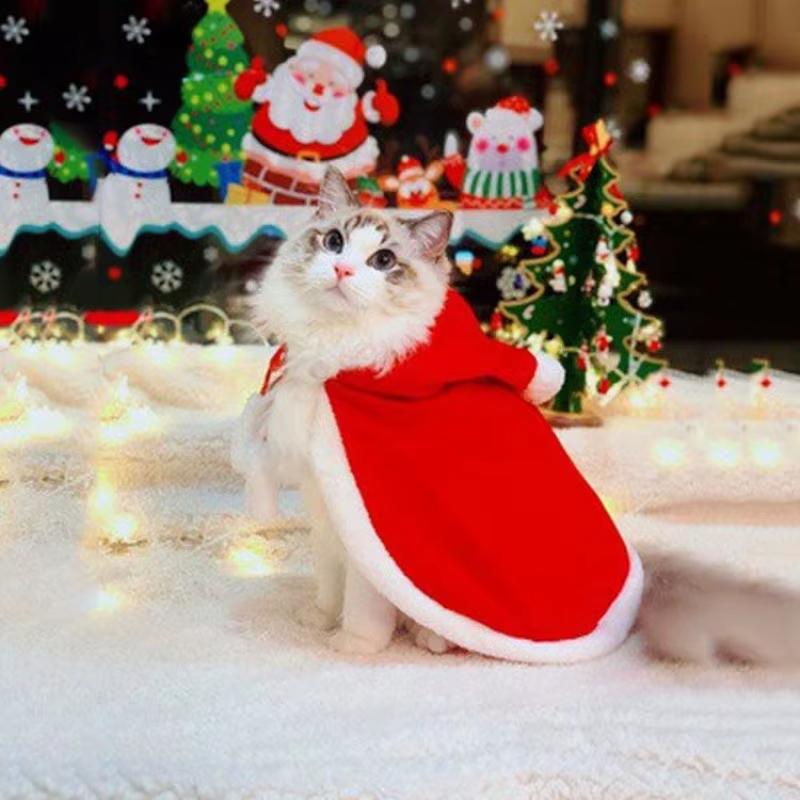 Katze Kostüm Santa Cosplay Lustige Verwandelt Katze/Hund Haustier Weihnachten Cape Dress Up Kleidung Roten Schal Mantel Requisiten Dekor
