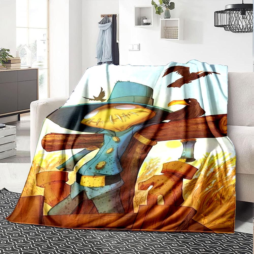 Cartoon Scarecrow Crow Wheat Field Print Flannel Throw Blanket Soft Warm Blanket for Sofa Couch Bed Home Decor