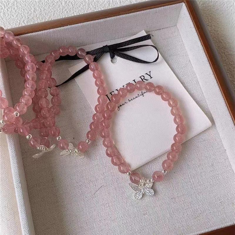 4-piece set of berry bobo small fresh butterfly bracelet women's trick peach blossom bracelet girlfriends jewelry design sense versatile bracelet