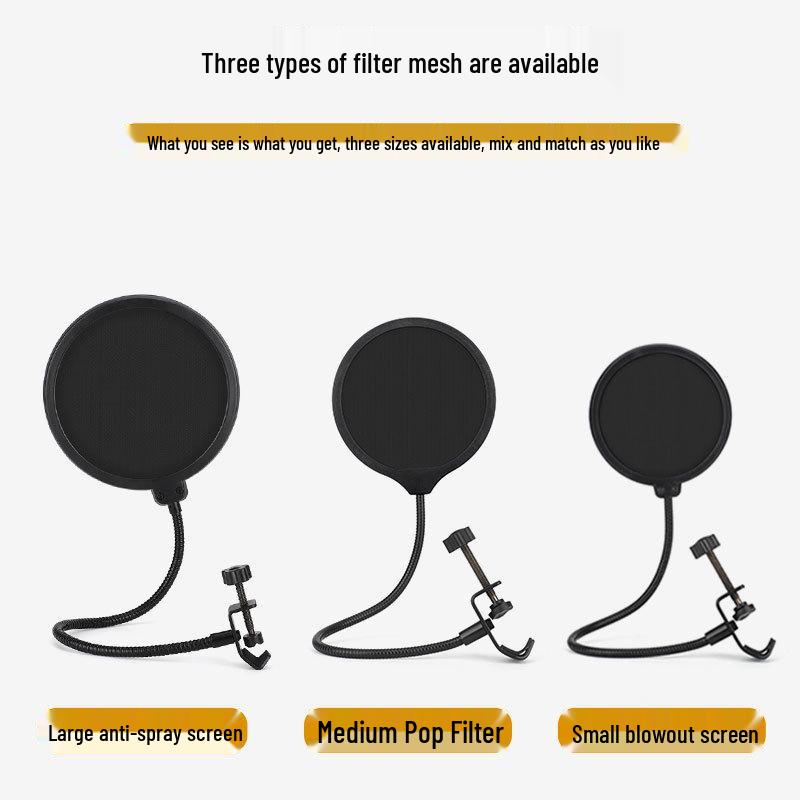 Adjustable Gooseneck Microphone Pop Filter for Streaming & Recording - Universal Clip-on, Small/Large