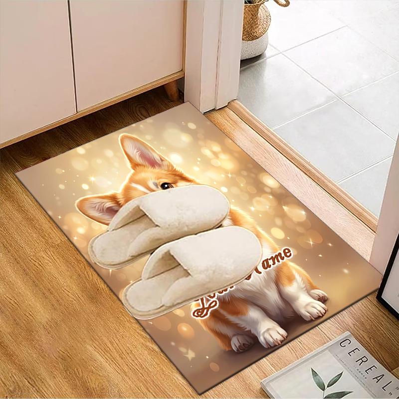 1PC Custom Name Corgi Portrait Theme Floor Mat Ideal for Living Room, Game Rooms, Office, Bedroom, Floor Mat Playful Design