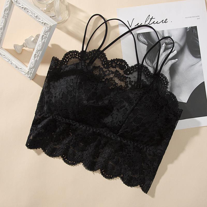 Sexy Floral Lace Camisole with Padded Bra for Women Thin Backless Tube-top No Underwire Bra