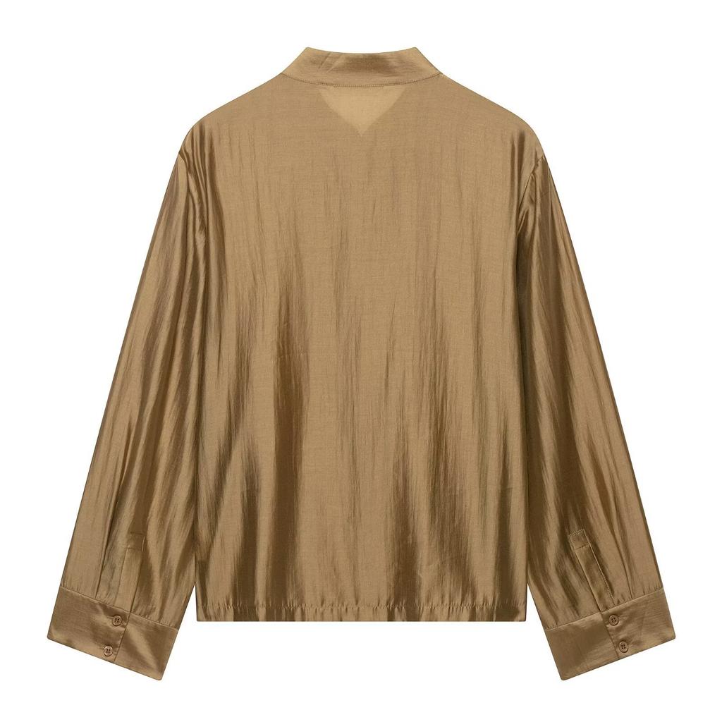 2026 Summer New European and American Cross-border Women's Clothing Street Fashion Satin Knot Button Long-sleeved Shirt W085 340878