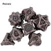 7 Pcs Silver Red Tree Stump Root Metal Dice Solid Metal Polyhedral Dice Set Suitable for Role-Playing RPG  Board Game Card Game