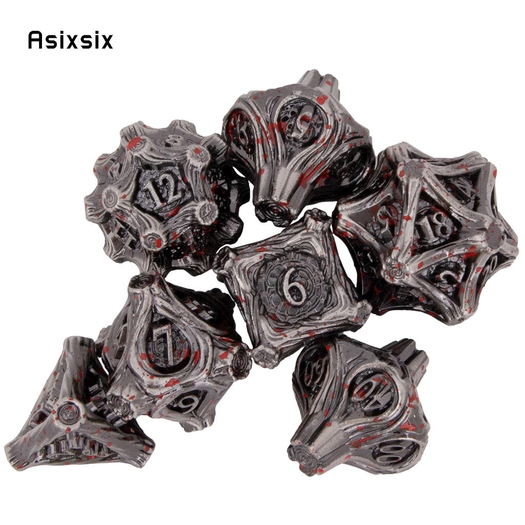 7 Pcs Silver Red Tree Stump Root Metal Dice Solid Metal Polyhedral Dice Set Suitable for Role-Playing RPG Board Game Card Game