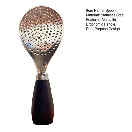 Stainless Steel Rice Spatula with Removable Strainer Ergonomic Handle Standing Serving Spoon