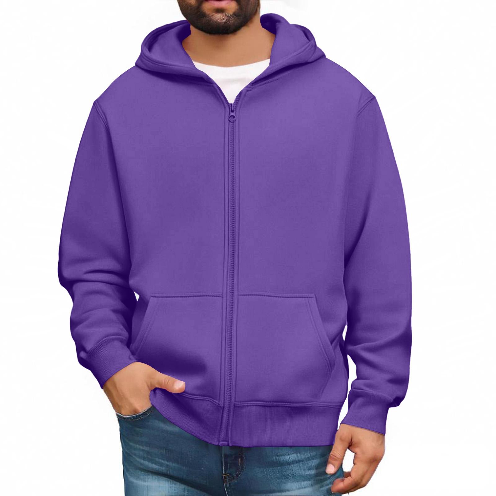 Amydeal Heren Sweatshirts met Lange Mouwen en Volledige Rits, Pullover Tops, Casual en Lange Jassen met Zakken M paars