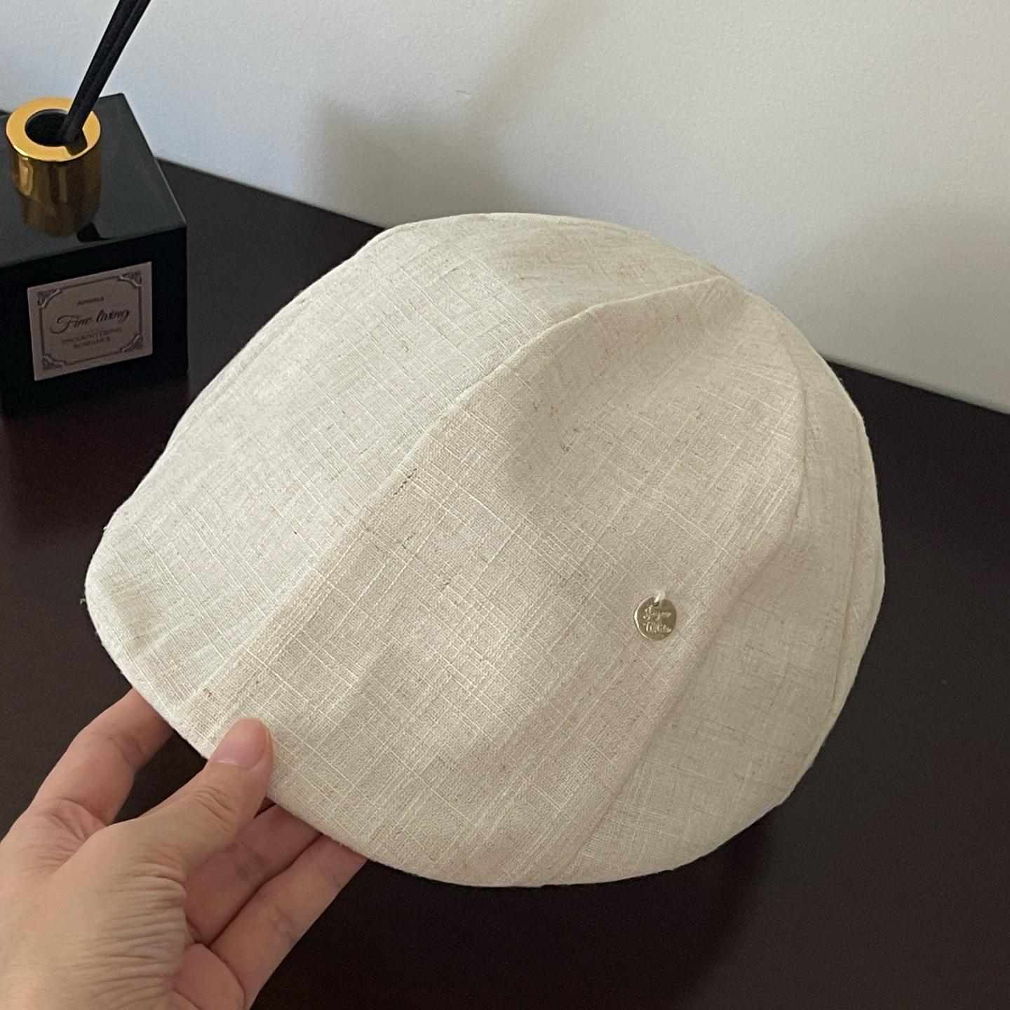Японский литературный хлопково-льняной формованный головной убор женский сезонный тонкий дышащий солнцезащитный кепи-восьмиклинка ретро универсальный берет M（56-58cm）