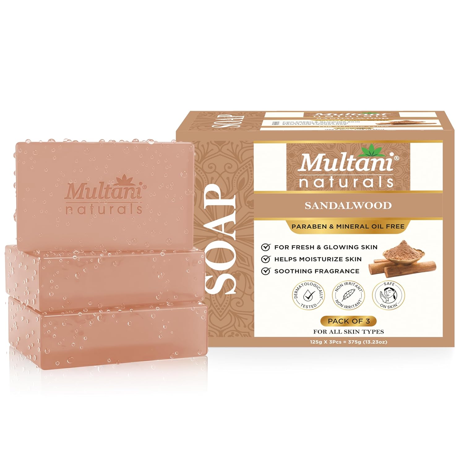 

Multani Naturals Sandalwood Ayurvedic Soap Bars 125 Gm Pack Of 3 Pcs Hydrating Bath Soap For Soft Smooth Radiant Skin