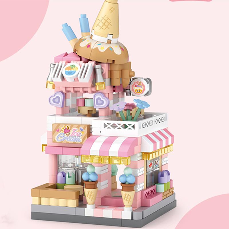 NEW Panda Pet Zoo Coffee Shop Store Fold Street View Shop Food House Building Blocks Kit Girls Bricks Model Kids Toy Children
