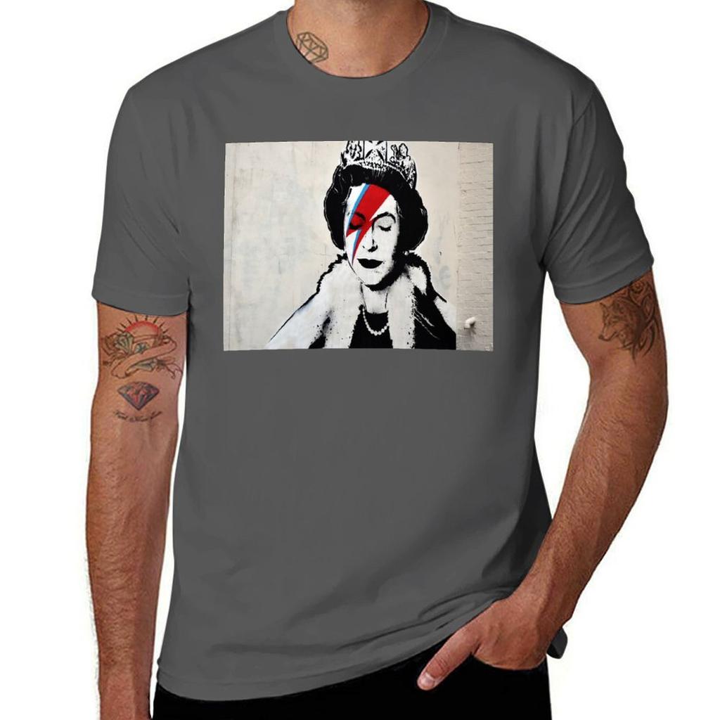 Bansky Street Art Queen Elizabeth Lightning Bowie Tshirt Lightweight Basic Short Sleeve Shirt Tshirt