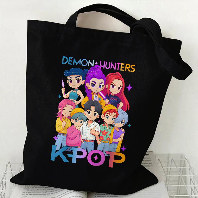 Spot KPOP Demon Hunter Group Cartoon Print Canvas Bag Women's Daily Handbag Shopping Bag