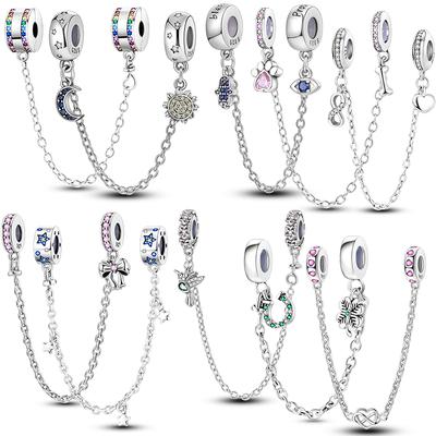 Original Copper Safety Chain Star Moon Sun Heart Bowknot Silicone Clip Charm Fit Original Bracelet Diy Jewelry Gift