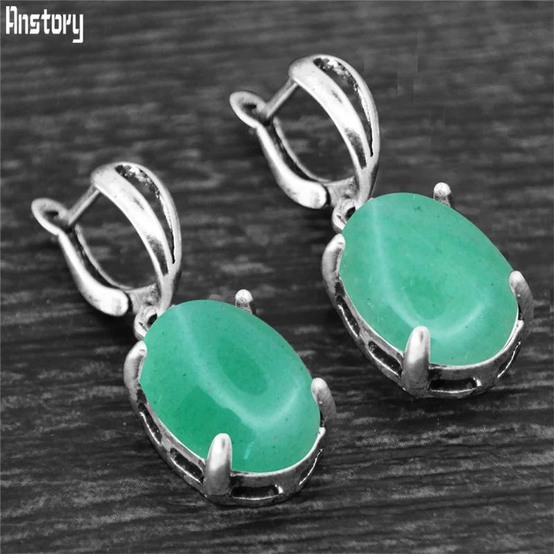 Vintage Natürlicher Quarz Jade Amethyst Krallen Anhänger Ohrringe Antik Versilbert Stein Unakit Mode Damen Schmuck