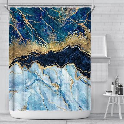 Abstract Navy Blue Gold Marble Shower Curtain Modern Luxury Golden Cracked Lines Fabric Bathroom Curtain Fashion Decor with Hook