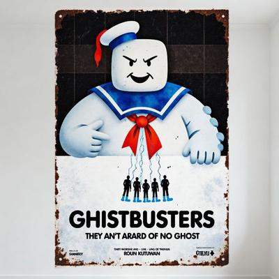 Ghostbusters Stay Puft Marshmallow Man Vintage Metal Tin Sign Distressed Retro Movie Poster Wall Plaque Home Bar Cafe Man Cave D