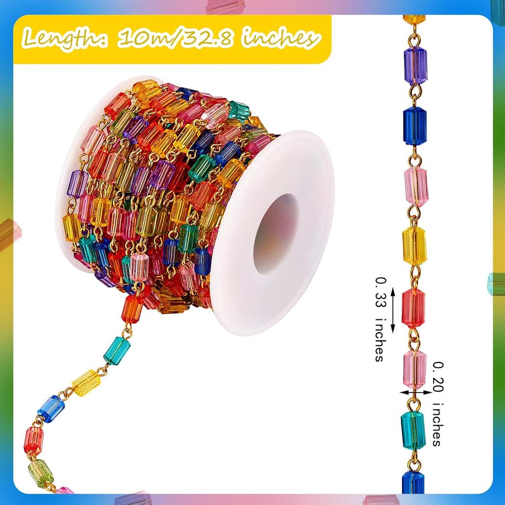 1 Strand 32.8 Feet Acrylic Beaded Chains Colorful Handmade Bead Chain Unwelded for Jewelry Purse Strap Handbag Link Chains Making