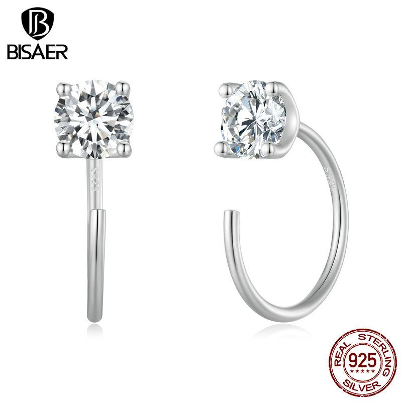 Bisaer CZ-Ohrstecker, 925er Sterlingsilber, vergoldet, runde Zirkonia, hypoallergen, 4 Farben