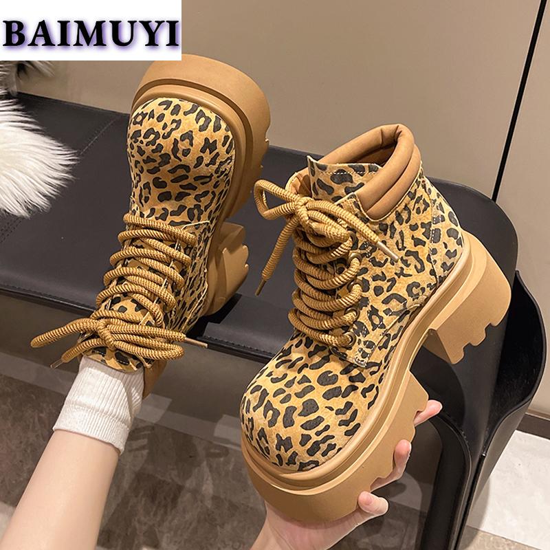 Leopárd Platform Magassarkú Női Cipők Márka Bokacsizma 2025 Trend Tervező Alkalmi Túrázó Chelsea Csizma Új Pumpák Mujer Botas