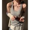 U-neck loose and loose design, bottom vest, women's inner sling, outer wear, lazy cotton sleeveless solid color top