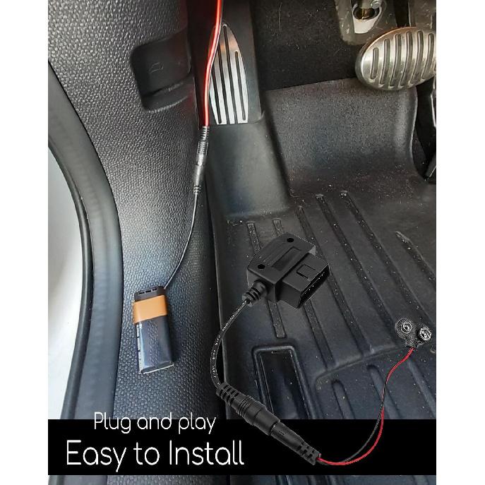 9V Powered OBD ll Connector Vehicle Memory Saver for Battery Replacement Disconnect Memory Storage, for All OBD 2 16-Pin Interface