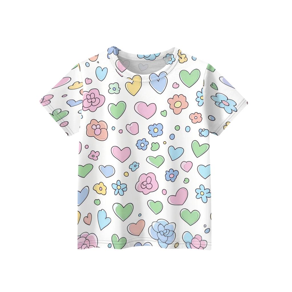 Children's Printed Round Neck Short Sleeved Casual T-shirt