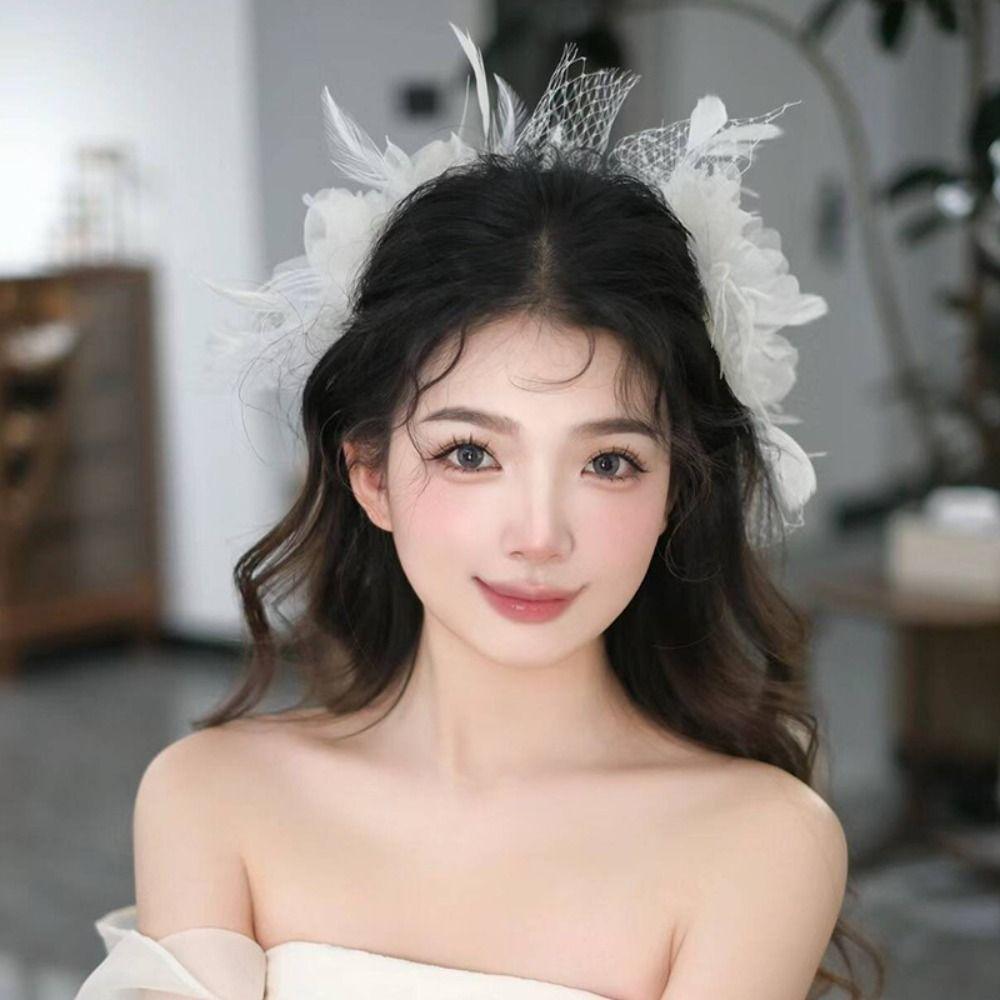 Elegant Bride Headdress Veil Wedding Hair Accessories Vintage Photography Headband  Women