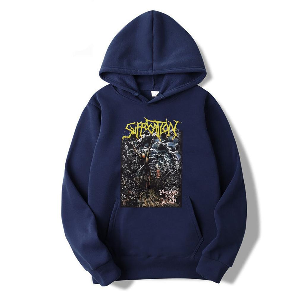 Černé mikiny s kapucí Hot Suffocation Band, bavlna, velikost S 234XL, RM320, s dlouhým rukávem nebo rukávem