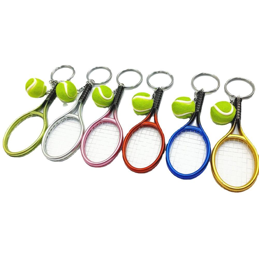 Creative Design Personality Simulation Tennis Racket Pendant Key Chains for Women Men Stainless Steel Backpack Accessories Gift